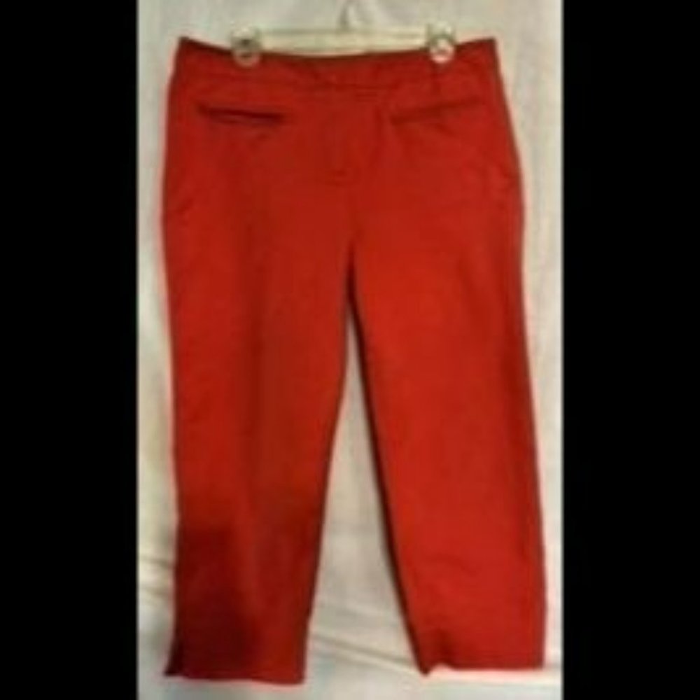 Chico ankle pant, orange, front slit pockets, zip/hook waist, size 2